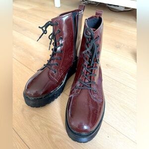 Patent leather combat boots